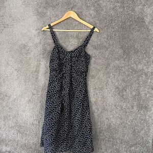 J Crew Dress Womens 2 Blue Polka Dot Sleeveless V-Neck Side Zip Silk Blend Lined